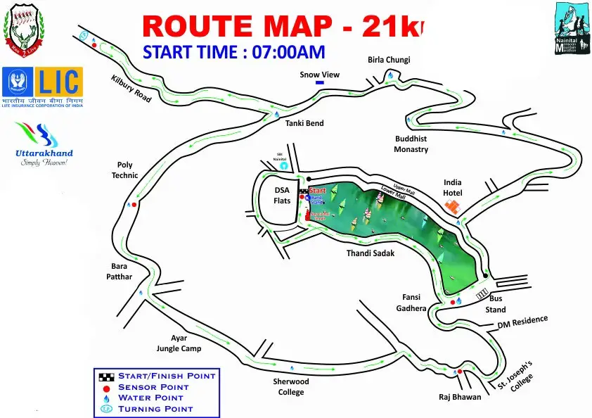 Nainital Monsoon Marathon Route Map 21 KM