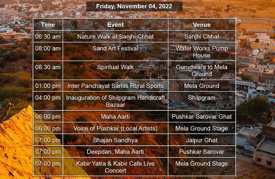 Pushkar Mela November 4 Schedule